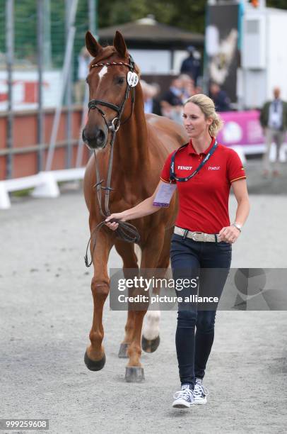 German show jumper Simone Blum takes her horse DSP Alice for a medical check at the Longines FEI European Championships 2017 in Gothenburg, Sweden,...