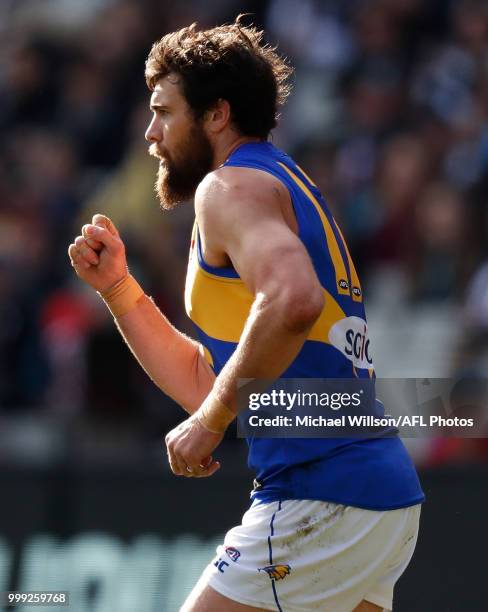 Josh Kennedy of the Eagles celebrates during the 2018 AFL round 17 match between the Collingwood Magpies and the West Coast Eagles at the Melbourne...