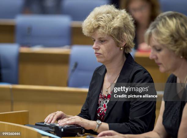 Anja Geissler, the blind stenographer of the Rhineland-Palatinate Landtag parliament, pictured at work during a plenary session in Mainz, Germany, 21...