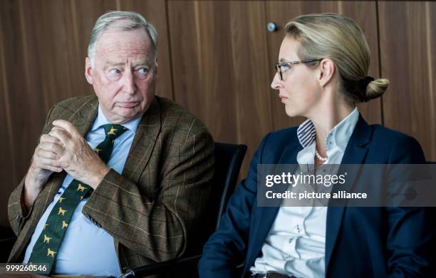 Alice Weidel and Alexander Gauland , prime candidates for the Alternative for Germany party in the Bundestag parliamentary elections, pictured in...