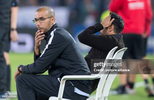 Bochum's manager Ismail Atalan and his deputy Heiko Butscher during the German Second Bundesliga soccer match between Arminia Bielefeld and VfL...