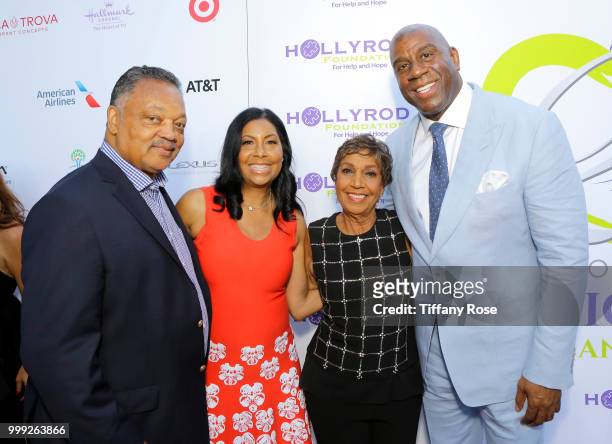 Jesse Jackson, Cookie Johnson, Dolores Robinson and Magic Johnson attend the HollyRod 20th Annual DesignCare at Cross Creek Farm on July 14, 2018 in...