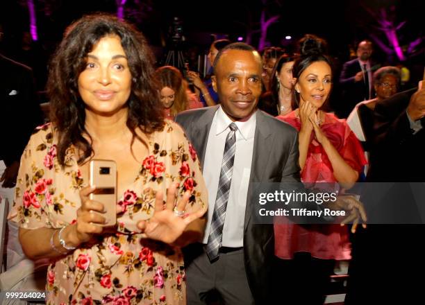 Bernadette Robi and Sugar Ray Leonard attend the HollyRod 20th Annual DesignCare at Cross Creek Farm on July 14, 2018 in Malibu, California.