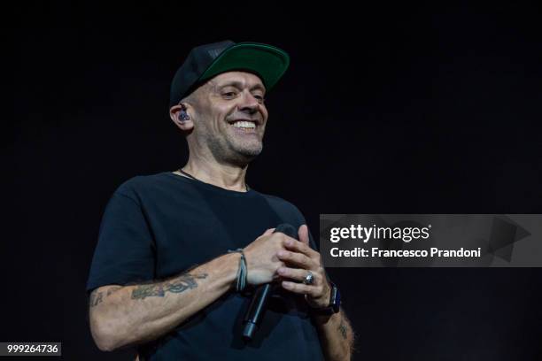 Max Pezzali of MNR performs on stage during Lucca Summer Festival at Piazza Napoleone on July 14, 2018 in Lucca, Italy.