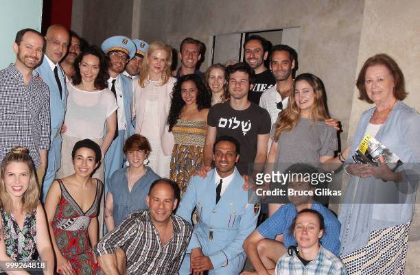 Nicole Kidman and her mother Janelle Ann Kidman pose with the cast backstage at the hit musical "The Band's Visit" on Broadway at The Barrymore...