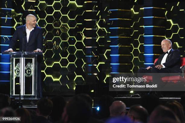 Jeff Ross and Bruce Willis attend the Comedy Central Roast Of Bruce Willis on July 14, 2018 in Los Angeles, California.