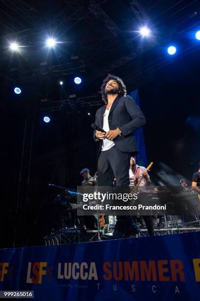 Francesco Renga of MNR performs on stage during Lucca Summer Festival at Piazza Napoleone on July 14, 2018 in Lucca, Italy.