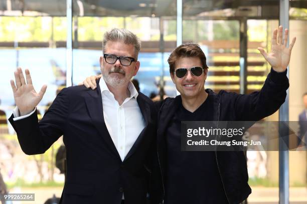 Director Christopher McQuarrie and Tom Cruise arrive in support of the 'Mission: Impossible - Fallout' World Press Tour at Gimpo Airport on July 15,...