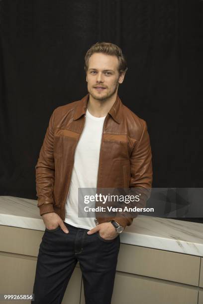 Sam Heughan at "The Spy Who Dumped Me" Press Conference at the Langham Hotel on July 13, 2018 in New York City.