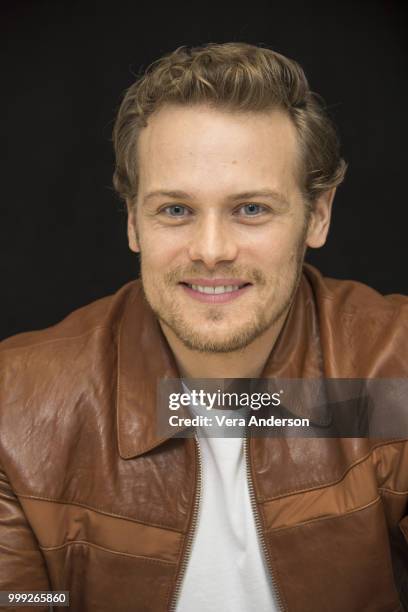 Sam Heughan at "The Spy Who Dumped Me" Press Conference at the Langham Hotel on July 13, 2018 in New York City.