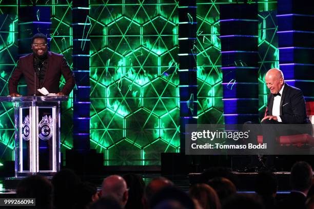 Lil Rel Howery and Bruce Willis attend the Comedy Central Roast Of Bruce Willis on July 14, 2018 in Los Angeles, California.