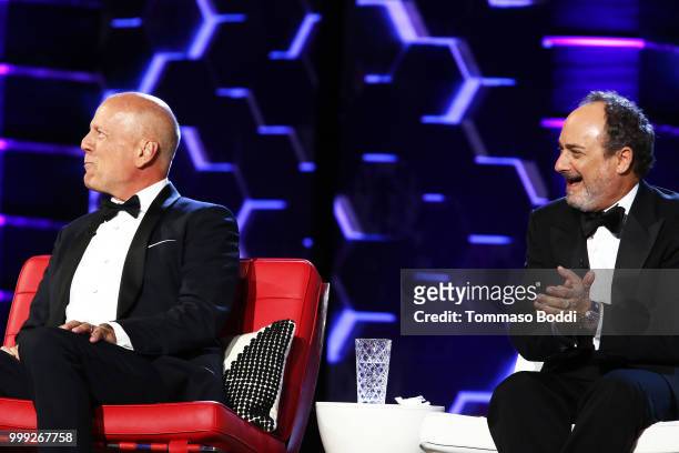 Kevin Pollak and Bruce Willis attend the Comedy Central Roast Of Bruce Willis on July 14, 2018 in Los Angeles, California.