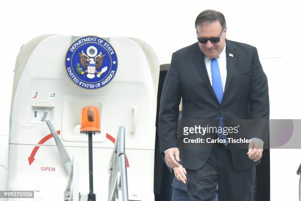 Secretary of State Michael Pompeo arrives at Mexico's International Airport as part of an official visit at Mexico's International Airport on July...