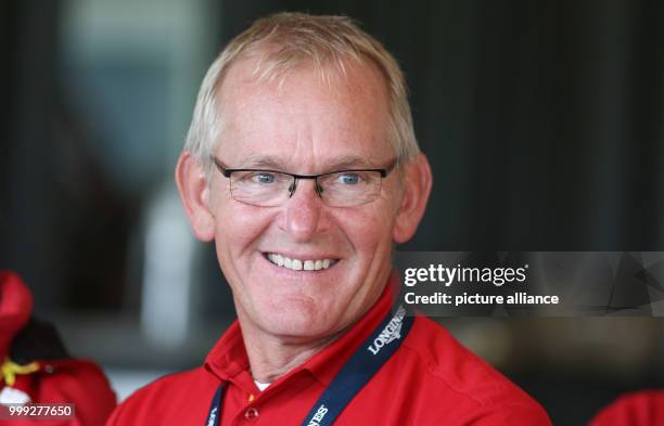 The German U25 coach Heinrich-Hermann Engemann can be seen during a press conference at the European Equestrian Championships in Gothenburg, Sweden,...