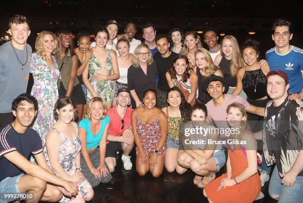 Amy Poehler poses with the cast backstage at the hit musical based on the film "Mean Girls" on Broadway at The August Wilson Theatre on July 14, 2018...