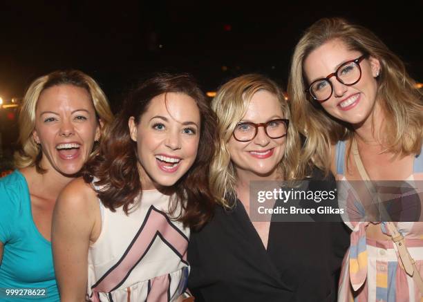 Kate Rockwell, Erika Henningsen, Amy Poehler and Taylor Louderman pose backstage at the hit musical based on the film "Mean Girls" on Broadway at The...