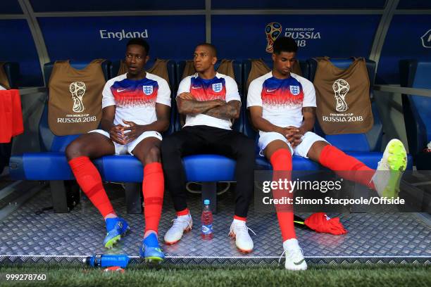 England substitutes Danny Welbeck , Ashley Young and Marcus Rashford sit in the dugout during the 2018 FIFA World Cup Russia 3rd Place Playoff match...