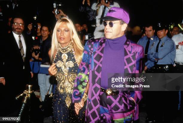 Elton John and Donatella Versace on October 22, 1991 in New York.