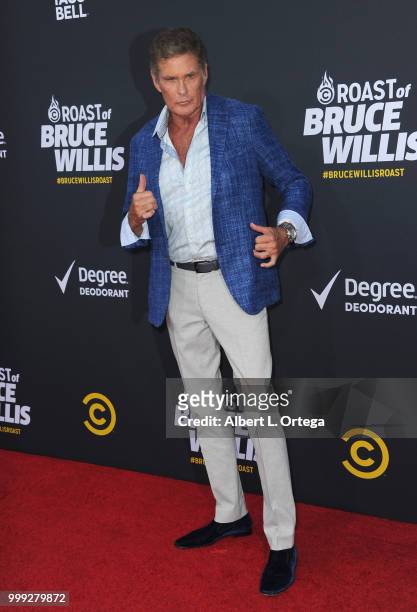 Actor David Hasselhoff arrives for the Comedy Central Roast Of Bruce Willis held at Hollywood Palladium on July 14, 2018 in Los Angeles, California.