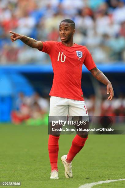 Raheem Sterling of England gestures during the 2018 FIFA World Cup Russia 3rd Place Playoff match between Belgium and England at Saint Petersburg...