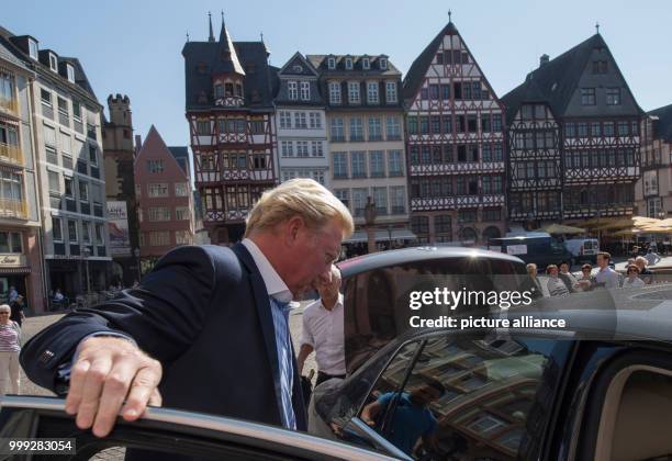 German former professional tennis player Boris Becker arriving to a press conference by the German Tennis Federation at Romerberg in Frankfurt am...