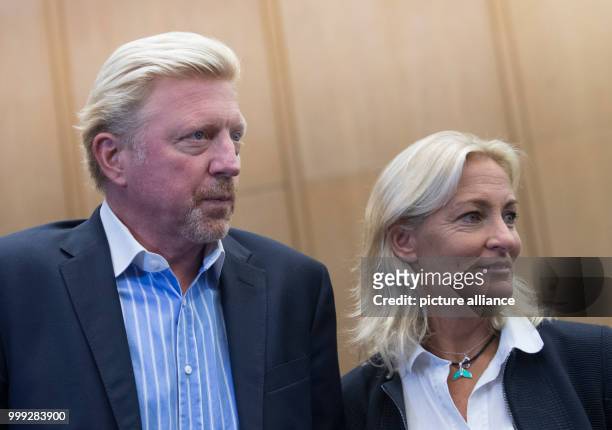 German former professional tennis player Boris Becker arriving with Barbara Rittner, Captain of the Fed-Cup team, to a press conference by the German...