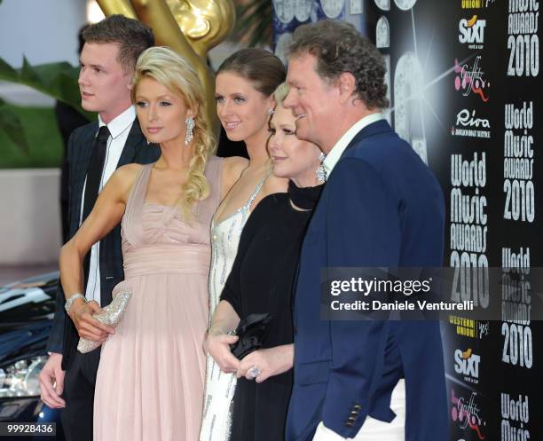 Barron Nicholas Hilton, Paris Hilton, Nicky Hilton, Kathy Hilton, Richy Hilton attend the World Music Awards 2010 at the Sporting Club on May 18,...