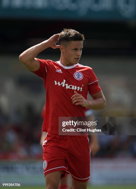 Callum Johnson of Accrington Stanley during the pre-season friendly between Accrington Stanley and Huddersfield Town at The Crown Ground,on July 14,...
