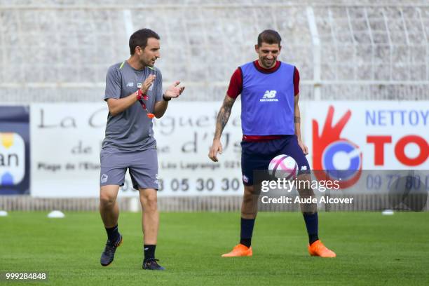 Fitness trainer Pedro Gomez Piqueras and Xeka of Lille during the friendly match between Lille and Reims on July 14, 2018 in St Quentin, France.