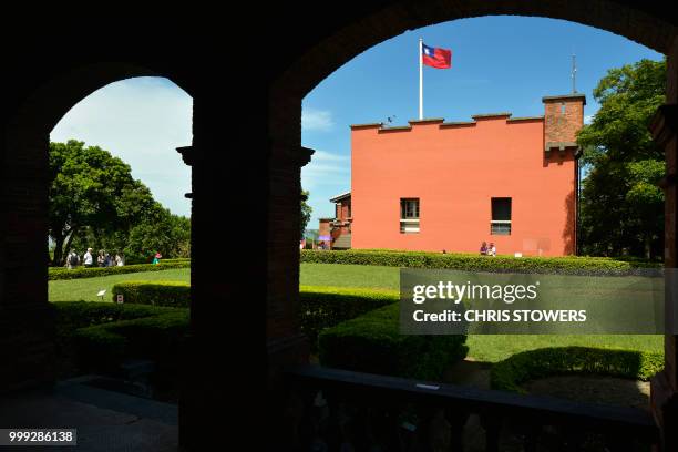 Taiwan's flag flies over the grounds of Fort San Domingo, originally established in 1628 by the Spanish, in the Tamsui district of New Taipei City on...