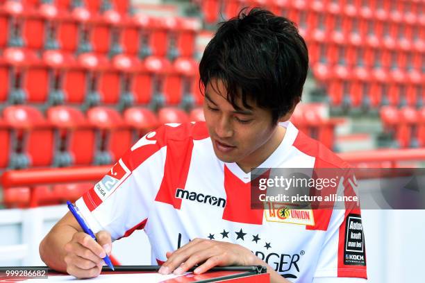 Japanese soccer player Atsuto Uchida being introduced as a new player of the 1. FC Union Berlin club in Berlin, Germany, 23 August 2017. The Japanese...