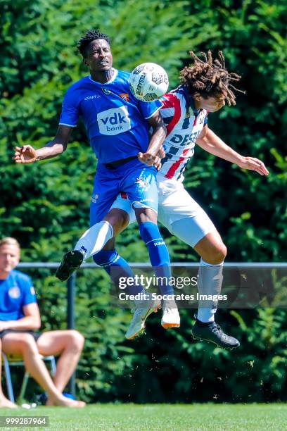 Peter Olayinka of KAA Gent, Victor van den Bogert of Willem II during the match between Willlem II v KAA Gent on July 14, 2018 in TILBURG Netherlands