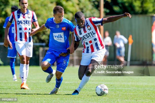 Nicolas Raskin of KAA Gent, Karim Coulibaly of Willem II during the match between Willlem II v KAA Gent on July 14, 2018 in TILBURG Netherlands