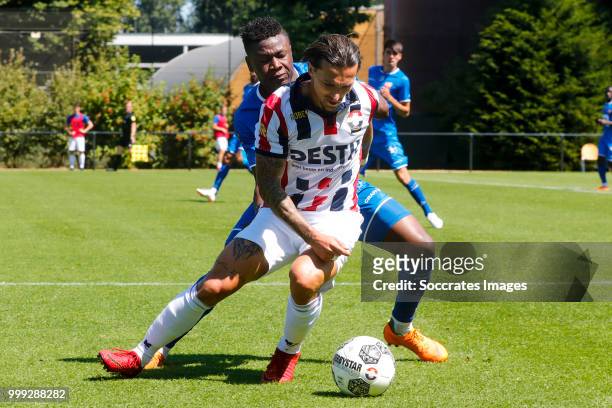 Jordy Croux of Willem II, Samuel Ojim Kalu of KAA Gent during the match between Willlem II v KAA Gent on July 14, 2018 in TILBURG Netherlands