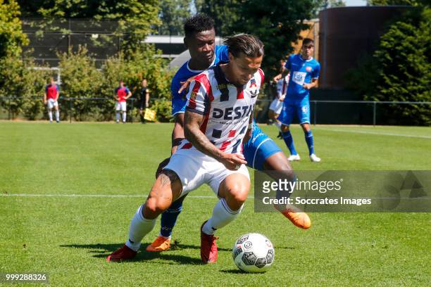 Jordy Croux of Willem II, Samuel Ojim Kalu of KAA Gent during the match between Willlem II v KAA Gent on July 14, 2018 in TILBURG Netherlands