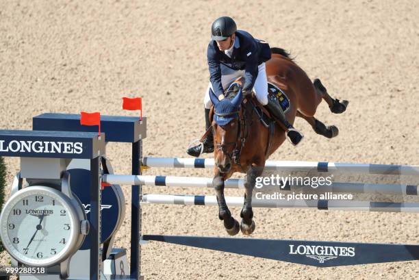 Swedish show jumper Peder Fredericson on his horse H&M All In at the Longines FEI European Championships 2017 in Gothenburg, Sweden, 23 August 2017....