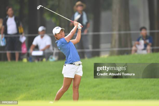 Mao Nozawa of Japan hits her second shot on the 1st hole during the final round of the Samantha Thavasa Girls Collection Ladies Tournament at the...