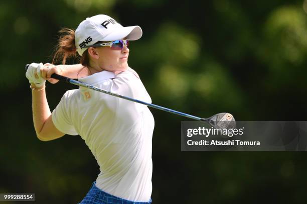 Karis Davidson of Australia hits her tee shot on the 2nd hole during the final round of the Samantha Thavasa Girls Collection Ladies Tournament at...