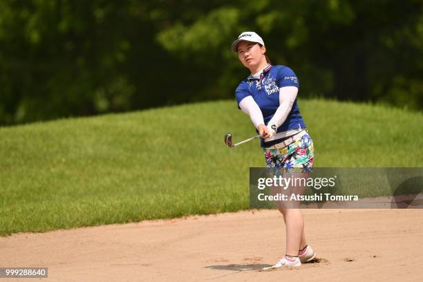 Asuka Ishikawa of Japan hits from a bunker on the 3rd hole during the final round of the Samantha Thavasa Girls Collection Ladies Tournament at the...