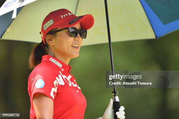 Chie Arimura of Japan smiles during the final round of the Samantha Thavasa Girls Collection Ladies Tournament at the Eagle Point Golf Club on July...