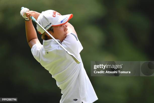 Seira Oki of Japan hits her tee shot on the 5th hole during the final round of the Samantha Thavasa Girls Collection Ladies Tournament at the Eagle...