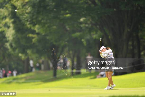 Ritsuko Ryu of Japan hits her second shot on the 4th hole during the final round of the Samantha Thavasa Girls Collection Ladies Tournament at the...