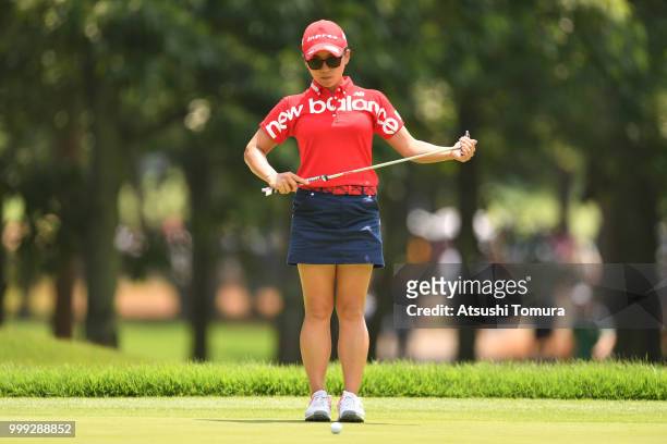 Chie Arimura of Japan putts on the 8th hole during the final round of the Samantha Thavasa Girls Collection Ladies Tournament at the Eagle Point Golf...