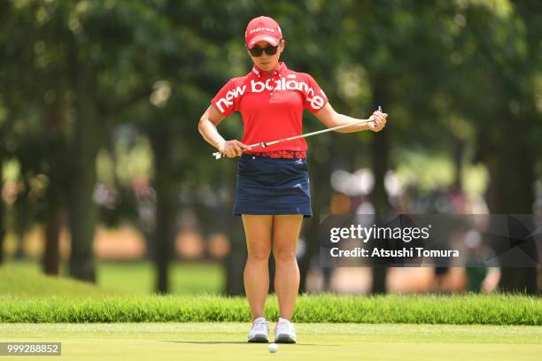 Chie Arimura of Japan putts on the 8th hole during the final round of the Samantha Thavasa Girls Collection Ladies Tournament at the Eagle Point Golf...