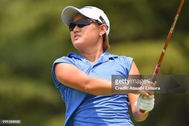 Mao Nozawa of Japan hits her tee shot on the 17th hole during the final round of the Samantha Thavasa Girls Collection Ladies Tournament at the Eagle...