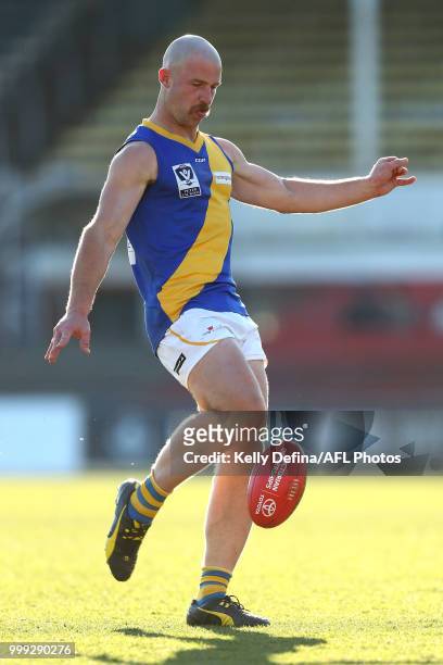 Nicholas Rodda of the Seagulls kicks a goal during the round 15 VFL match between the Northern Blues and Williamstown Seagulls at Ikon Park on July...