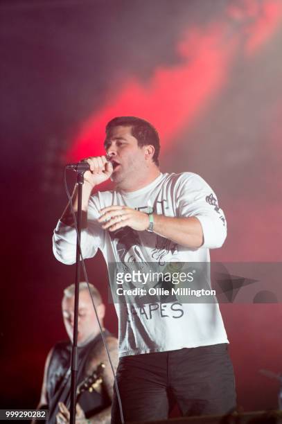 George Pettit of Alexisonfire performs onstage headlining the mainstage replacing Avenged Sevenfold who pulled out due to illness on day 8 of the...