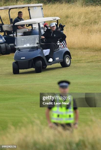 President Donald Trump plays a round of golf at Trump Turnberry Luxury Collection Resort during the U.S. President's first official visit to the...