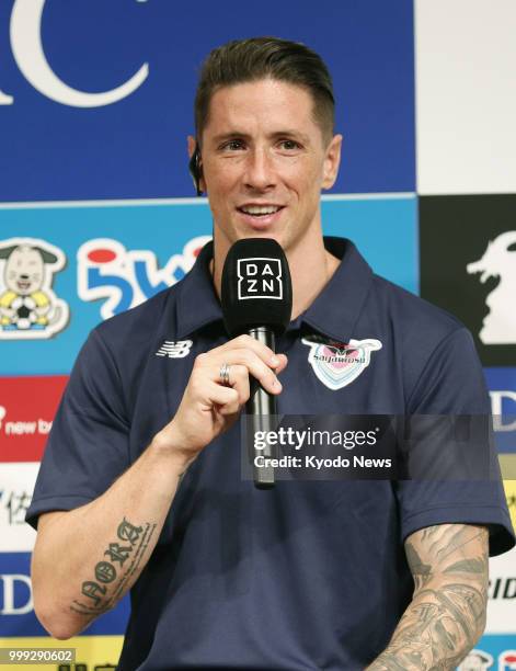 Former Atletico Madrid and Liverpool striker Fernando Torres, the new recruit for J-League side Sagan Tosu, speaks at a news conference in Tokyo on...