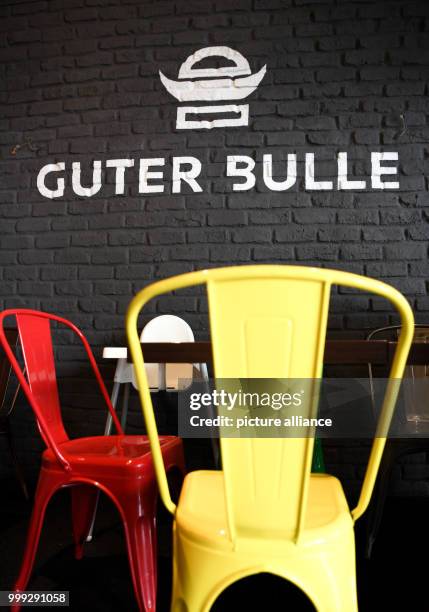 Lettering reads "Guter Bulle" on the wall of a burger restaurant of the same name in Frankfurt am Main, Germany, 23 August 2017. The small burger...